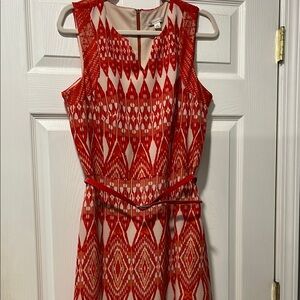 Elegant Red Geometric Midi Dress